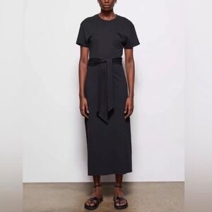 Jonathan Simkhai Standard Black Sara T-Shirt Tie Waist Midi Dress -  Small